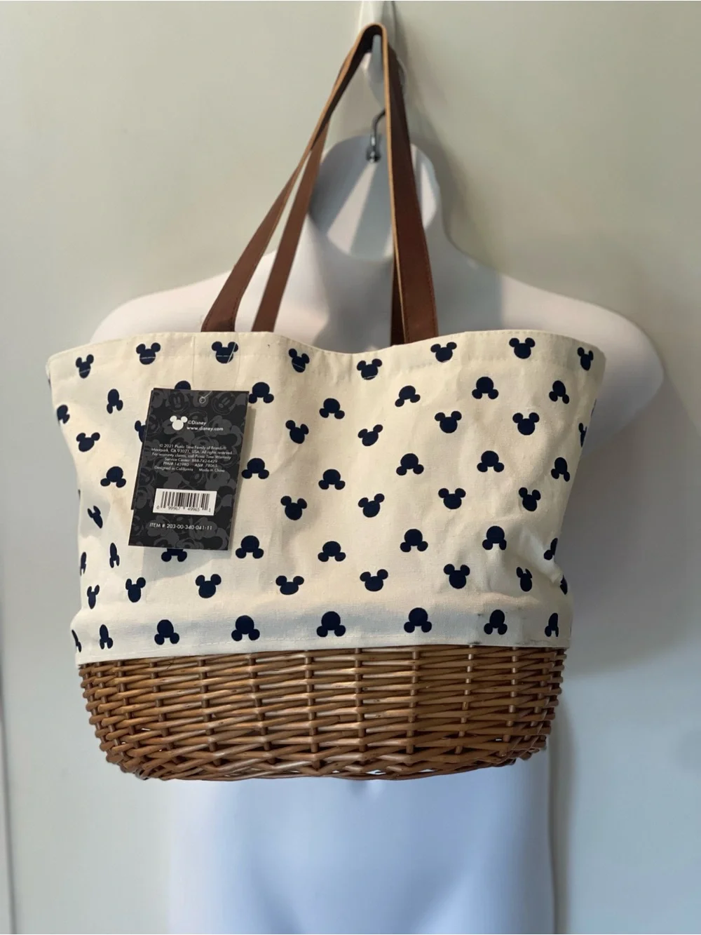 NWT Disney Mickey Mouse Picnic Time Coronado Canvas and Willow Basket Tote - Picture 2 of 13